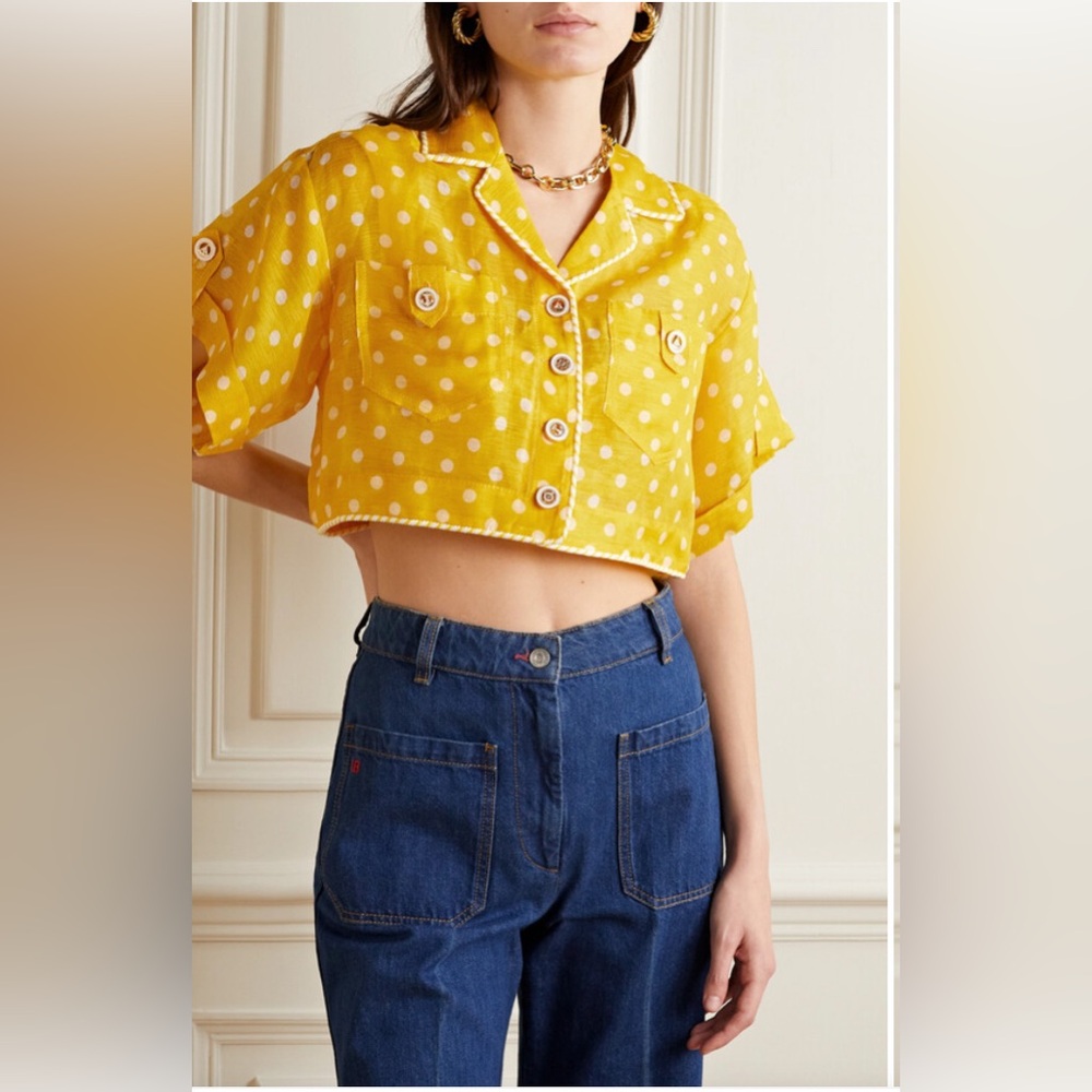 Zimmermann High Tide Cropped Polka-dot Voile Shirt - Yellow size 0